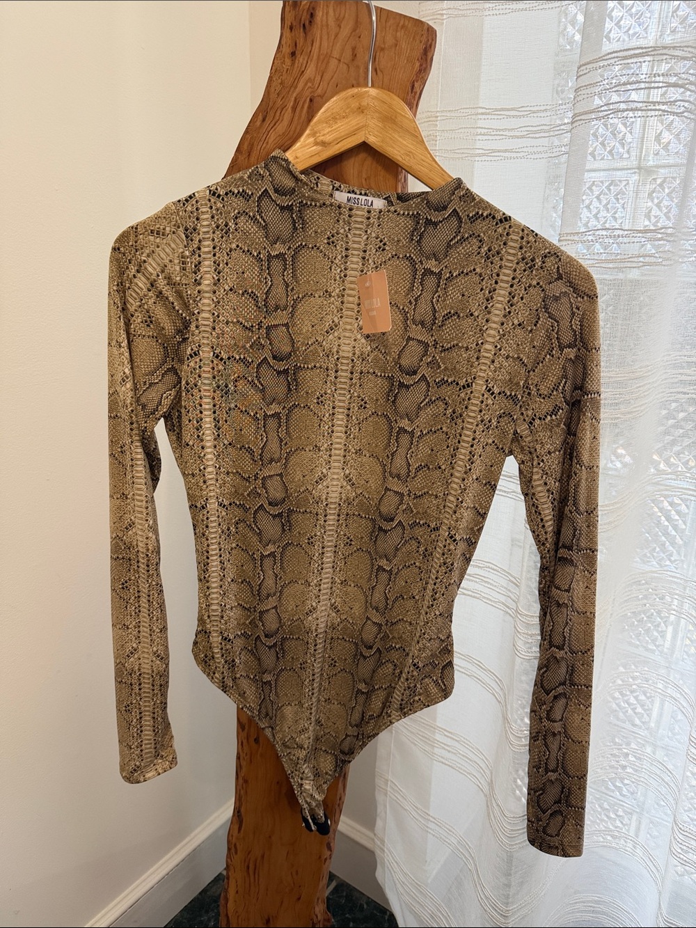 Snake Print Long Sleeve Bodysuit - Neutral Brown
